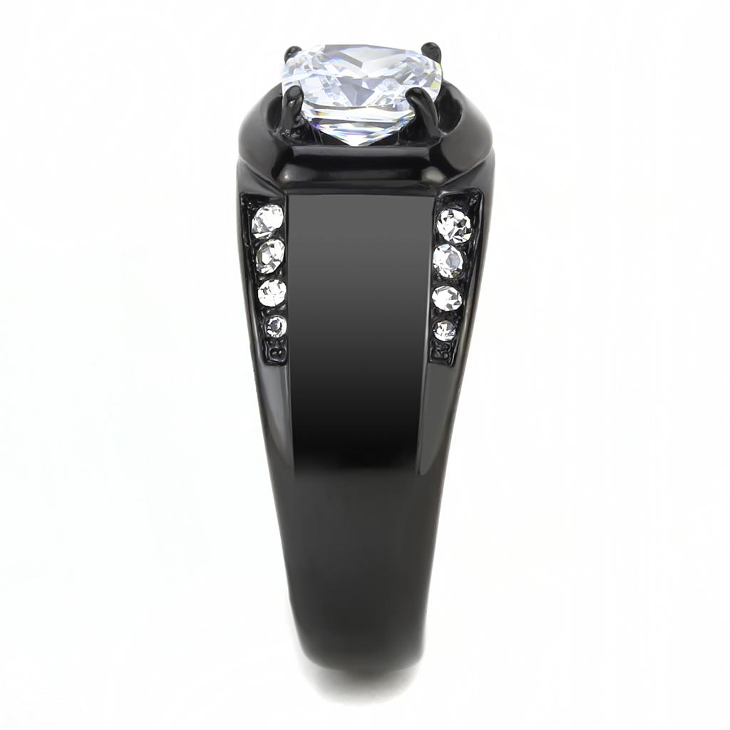 TK3467 - IP Black(Ion Plating) Stainless Steel Ring with AAA Grade CZ  in Clear Alamode