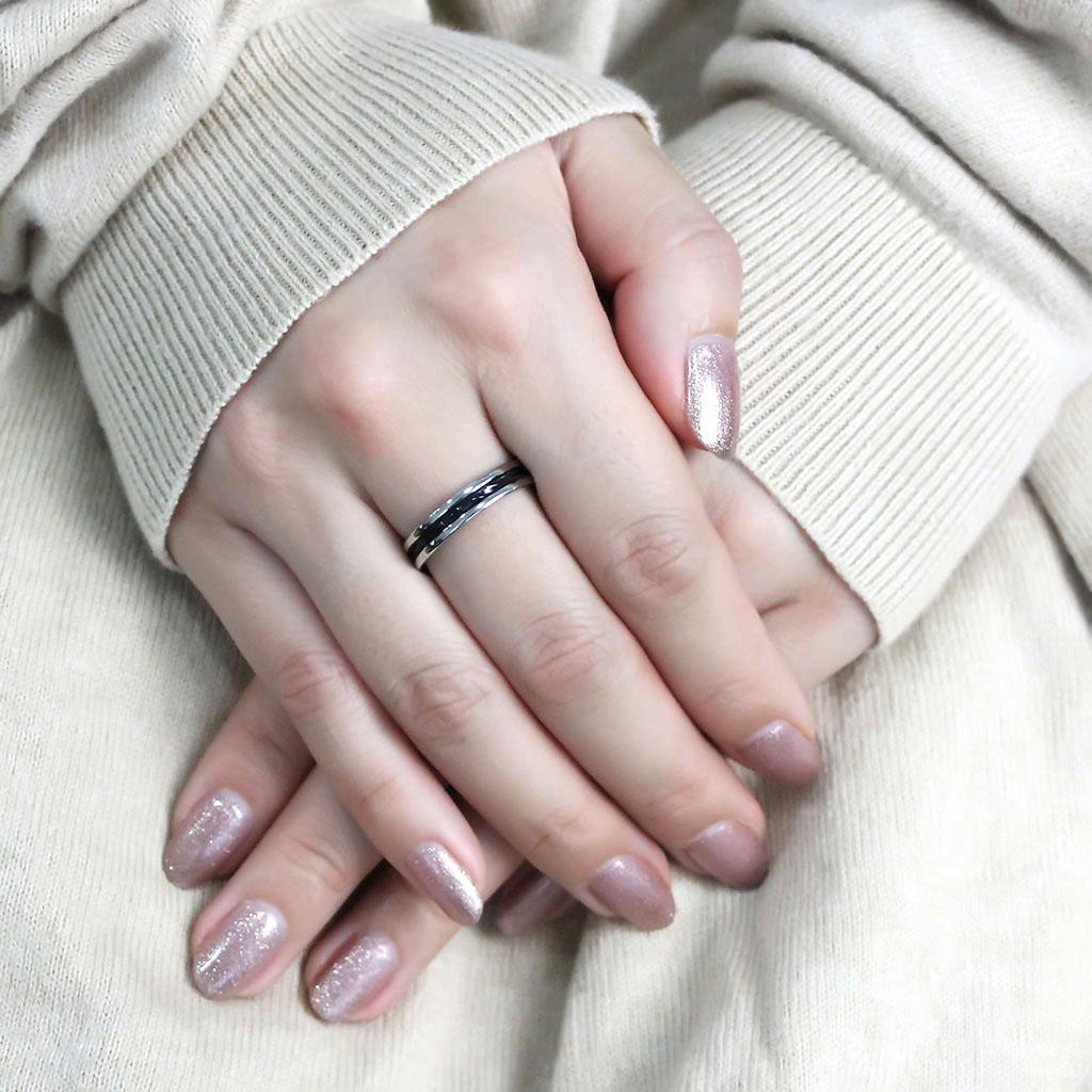 TK3502 - Two-Tone IP Black (Ion Plating) Stainless Steel Ring with No Stone Alamode