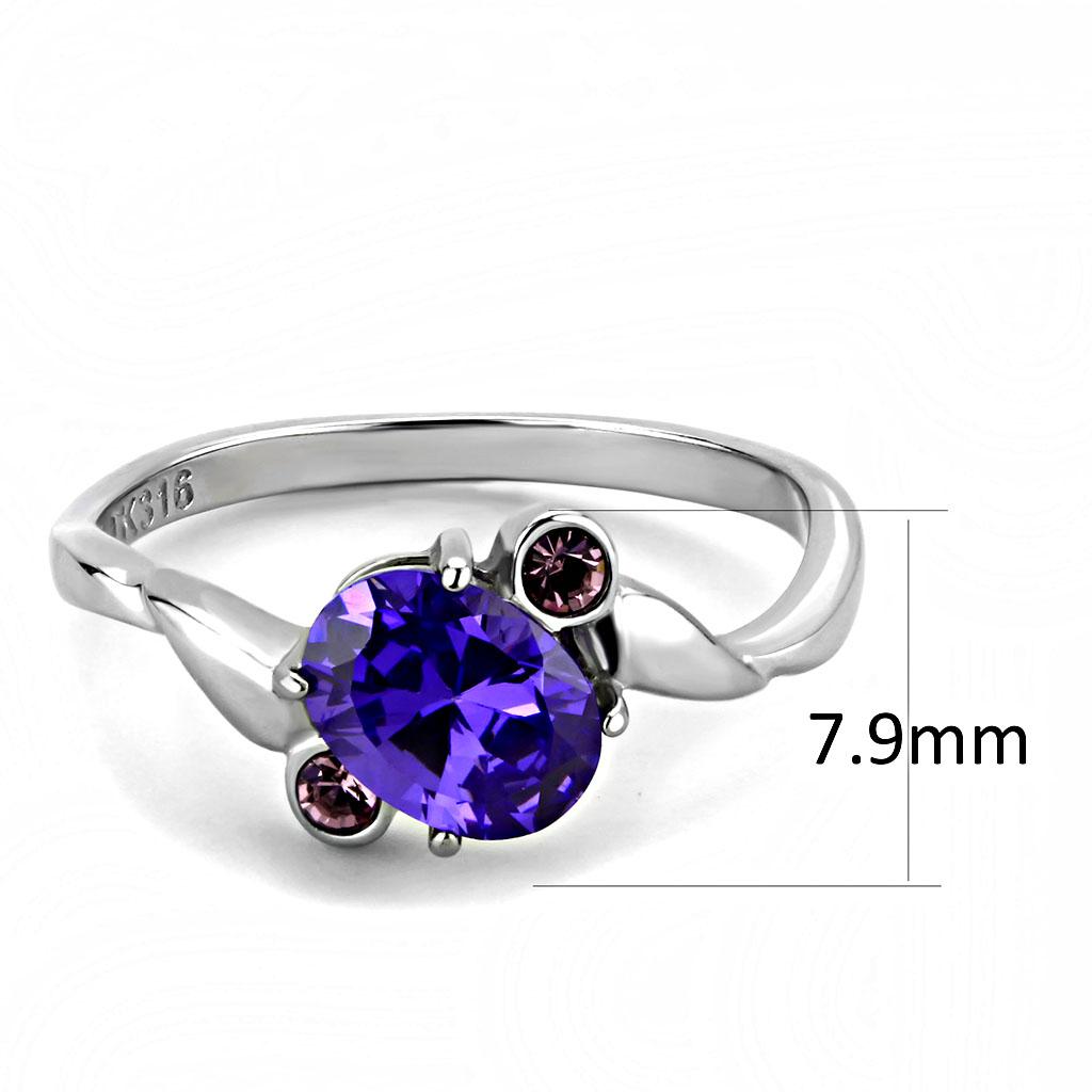 TK3525 - High polished (no plating) Stainless Steel Ring with AAA Grade CZ  in Tanzanite Alamode