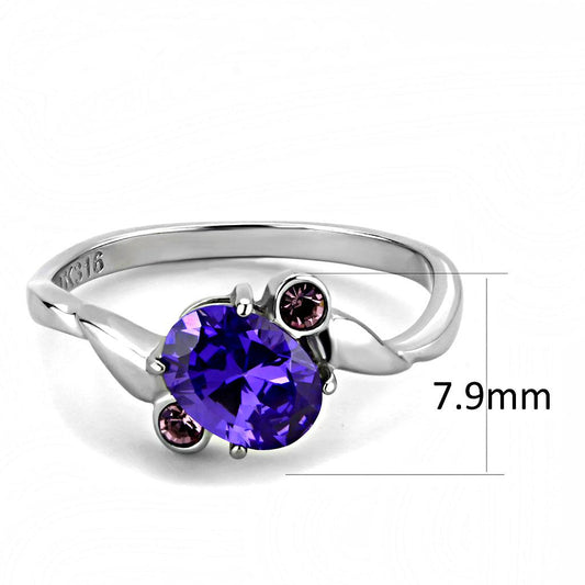 TK3525 - High polished (no plating) Stainless Steel Ring with AAA Grade CZ  in Tanzanite Alamode