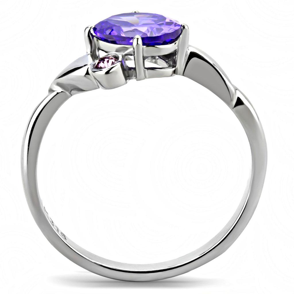 TK3525 - High polished (no plating) Stainless Steel Ring with AAA Grade CZ  in Tanzanite Alamode
