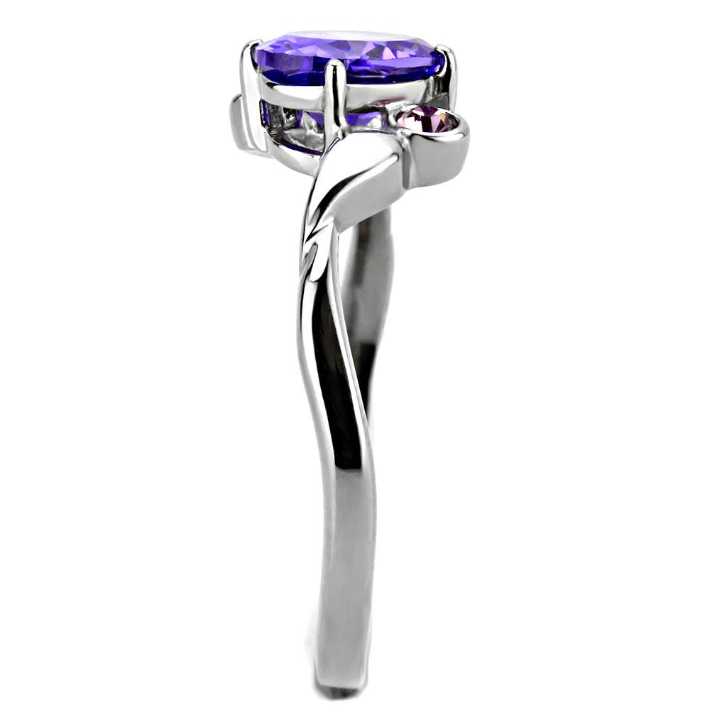 TK3525 - High polished (no plating) Stainless Steel Ring with AAA Grade CZ  in Tanzanite Alamode