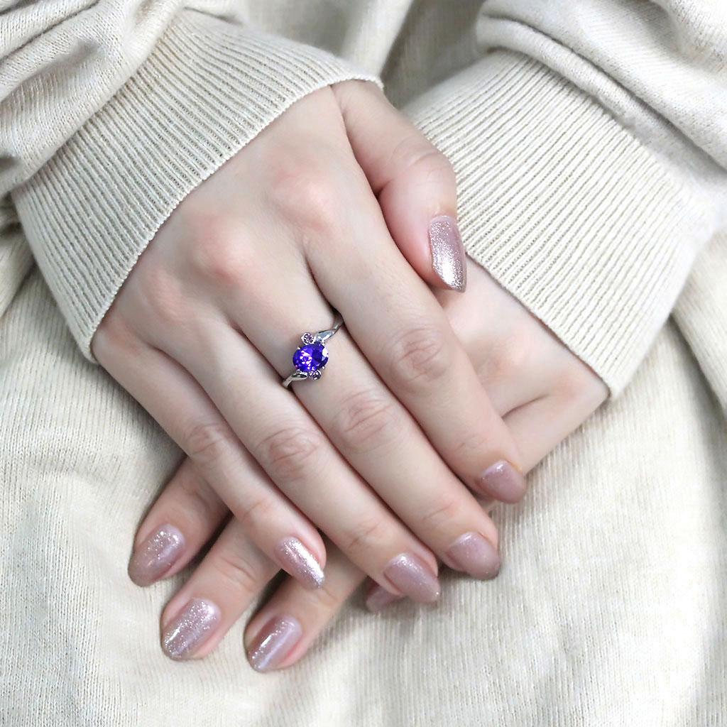 TK3525 - High polished (no plating) Stainless Steel Ring with AAA Grade CZ  in Tanzanite Alamode
