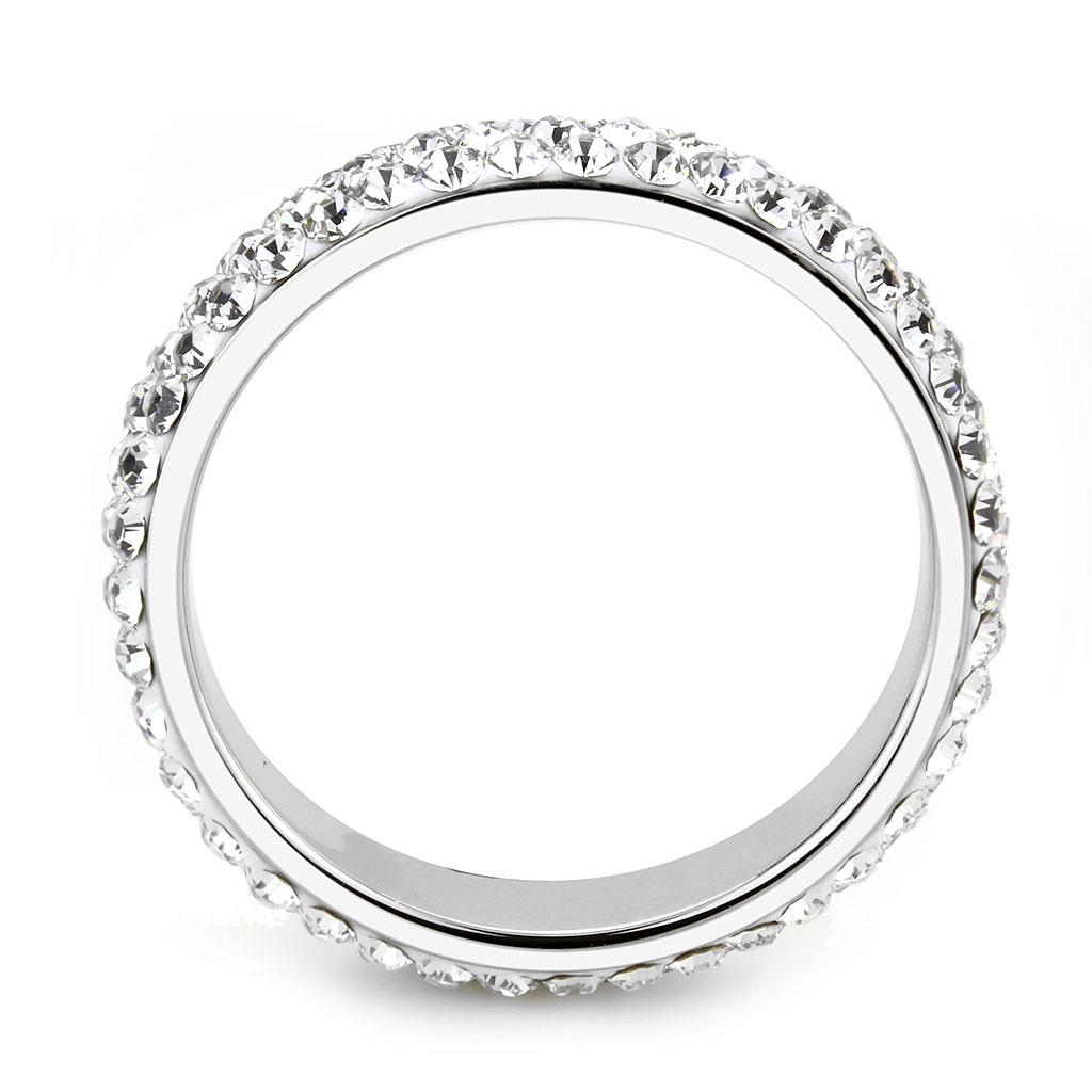 TK3533 - High polished (no plating) Stainless Steel Ring with Top Grade Crystal  in Clear Alamode