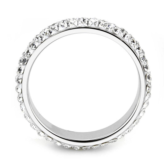 TK3533 - High polished (no plating) Stainless Steel Ring with Top Grade Crystal  in Clear Alamode