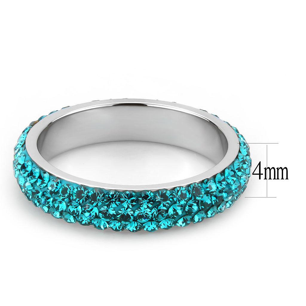 TK3538 - High polished (no plating) Stainless Steel Ring with Top Grade Crystal  in Blue Zircon Alamode