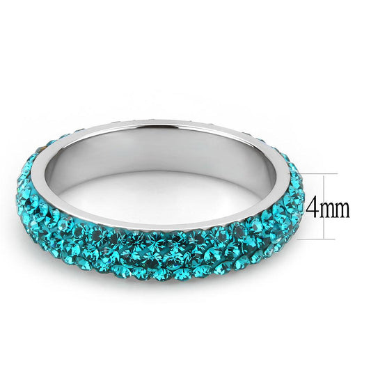 TK3538 - High polished (no plating) Stainless Steel Ring with Top Grade Crystal  in Blue Zircon Alamode