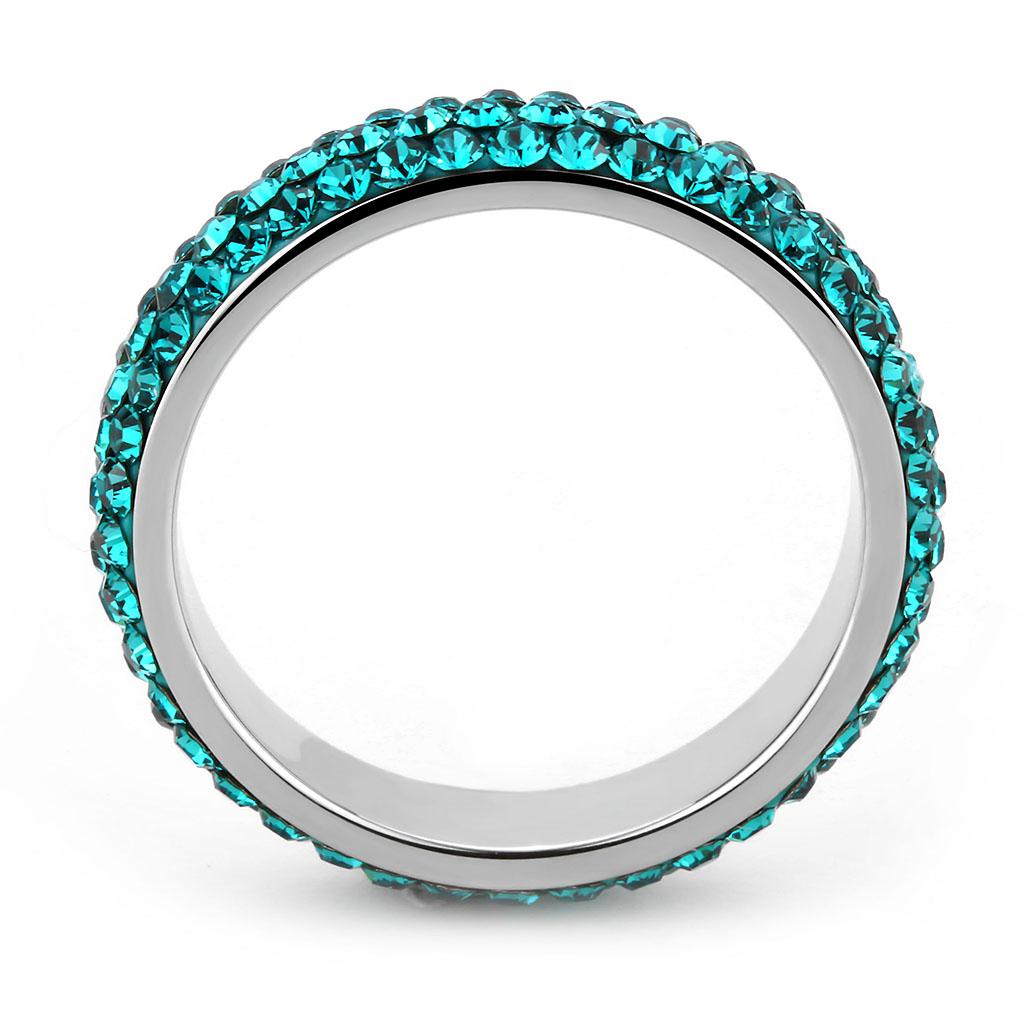 TK3538 - High polished (no plating) Stainless Steel Ring with Top Grade Crystal  in Blue Zircon Alamode