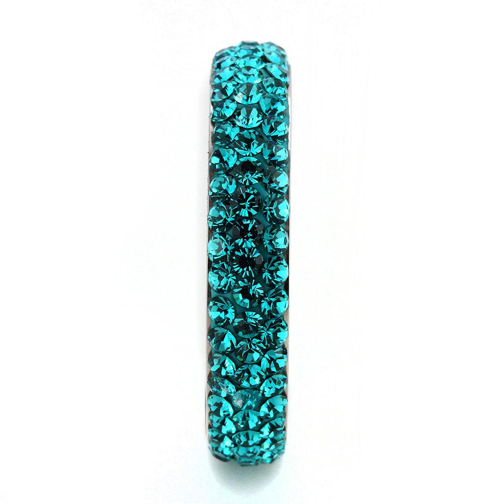 TK3538 - High polished (no plating) Stainless Steel Ring with Top Grade Crystal  in Blue Zircon Alamode