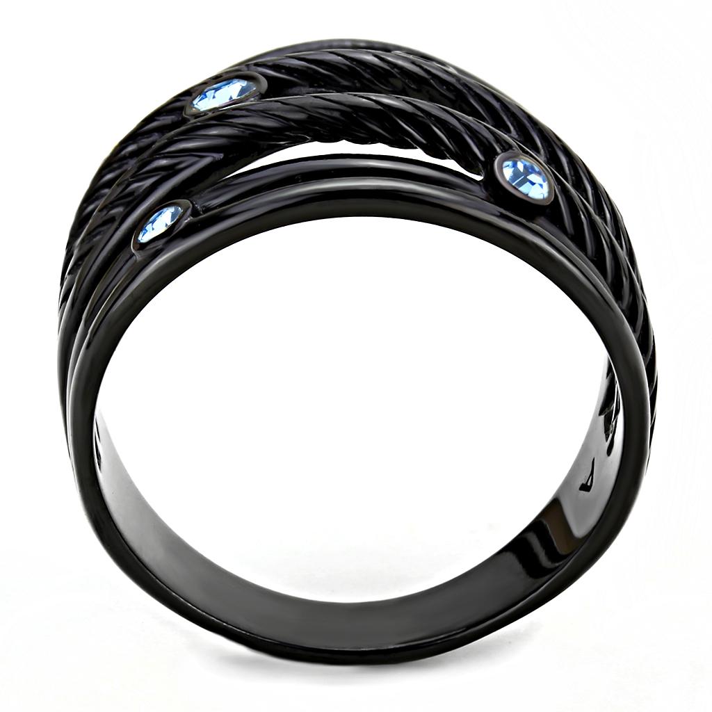 TK3564 - IP Black(Ion Plating) Stainless Steel Ring with Top Grade Crystal  in Sea Blue Alamode