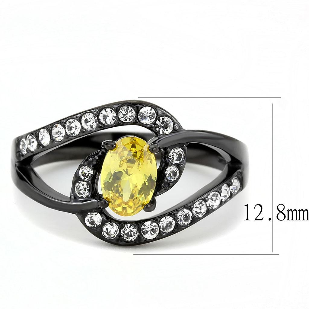 TK3571 - IP Black(Ion Plating) Stainless Steel Ring with AAA Grade CZ  in Topaz Alamode