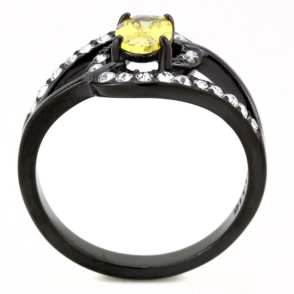 TK3571 - IP Black(Ion Plating) Stainless Steel Ring with AAA Grade CZ  in Topaz Alamode