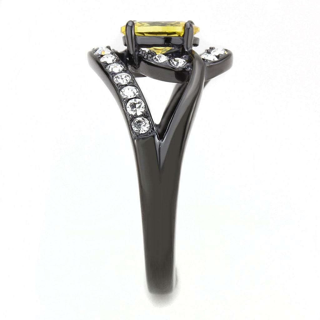 TK3571 - IP Black(Ion Plating) Stainless Steel Ring with AAA Grade CZ  in Topaz Alamode