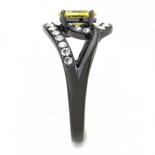 TK3571 - IP Black(Ion Plating) Stainless Steel Ring with AAA Grade CZ  in Topaz Alamode