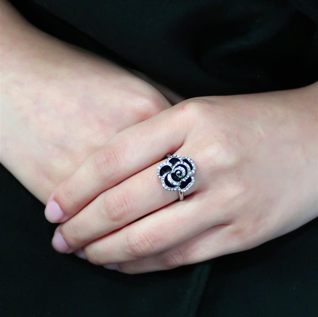 TK3577 - No Plating Stainless Steel Ring with Top Grade Crystal  in Clear Alamode