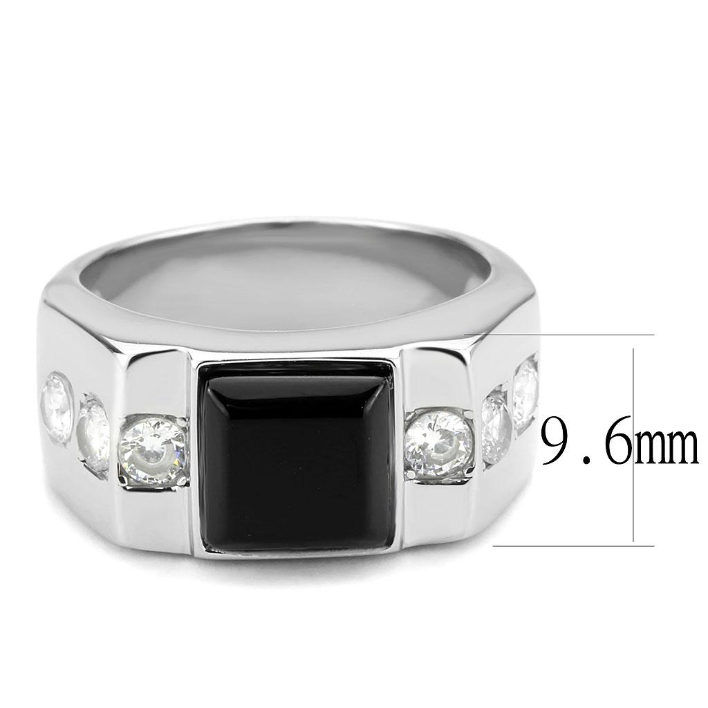 TK3615 - High polished (no plating) Stainless Steel Ring with Synthetic Onyx in Jet Alamode