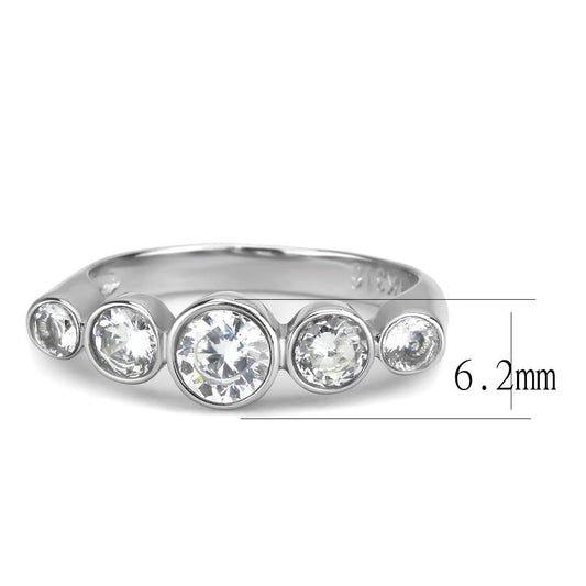 TK3697 - High polished (no plating) Stainless Steel Ring with AAA Grade CZ  in Clear Alamode