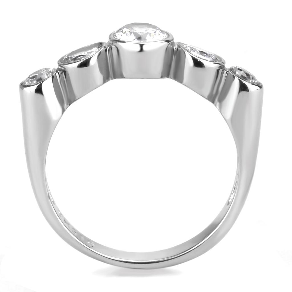 TK3697 - High polished (no plating) Stainless Steel Ring with AAA Grade CZ  in Clear Alamode