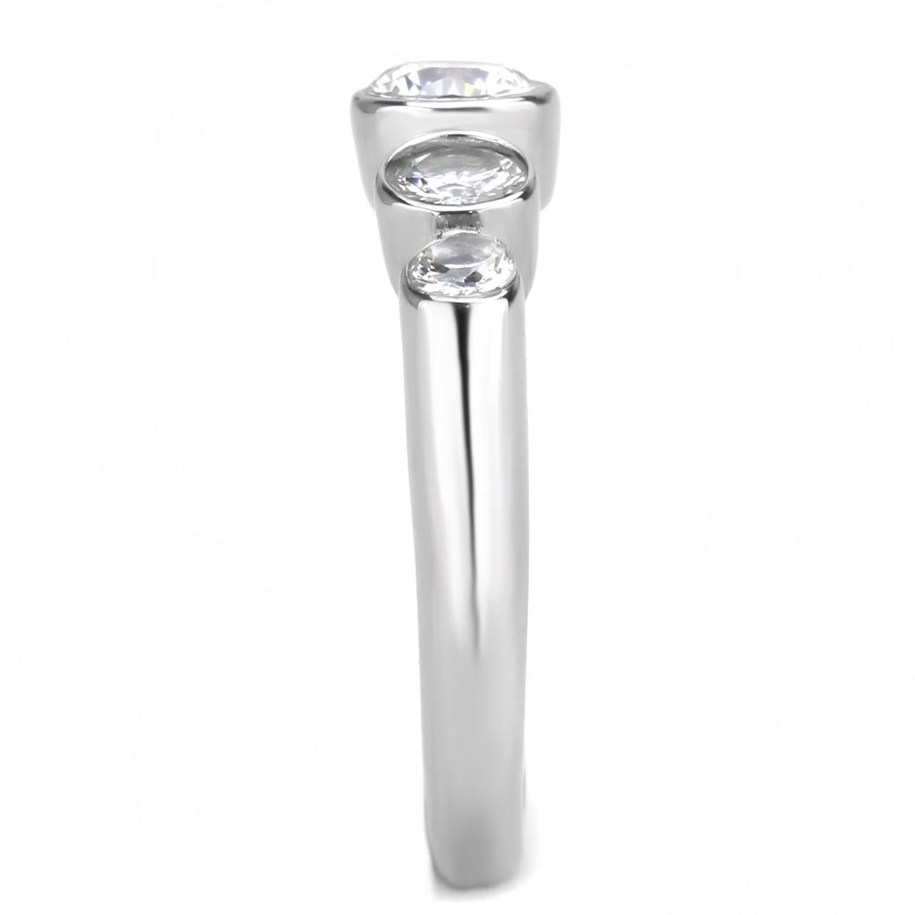 TK3697 - High polished (no plating) Stainless Steel Ring with AAA Grade CZ  in Clear Alamode