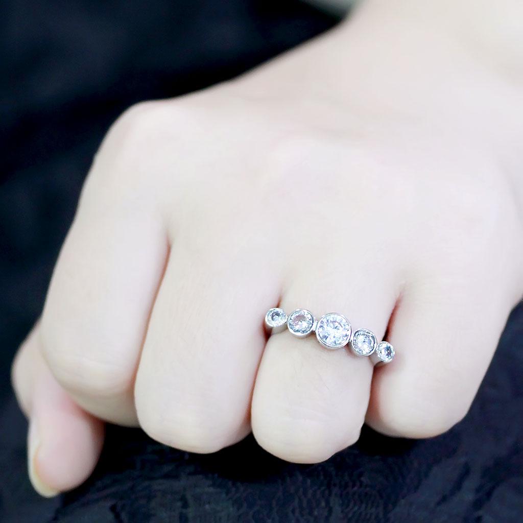 TK3697 - High polished (no plating) Stainless Steel Ring with AAA Grade CZ  in Clear Alamode