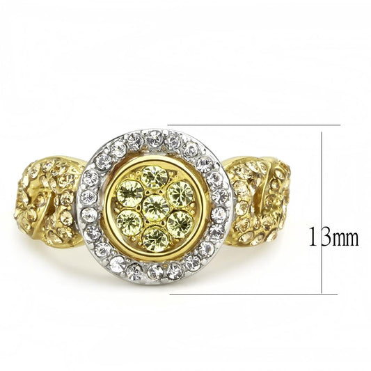 TK3704 - Two-Tone IP Gold (Ion Plating) Stainless Steel Ring with Top Grade Crystal  in Multi Color Alamode
