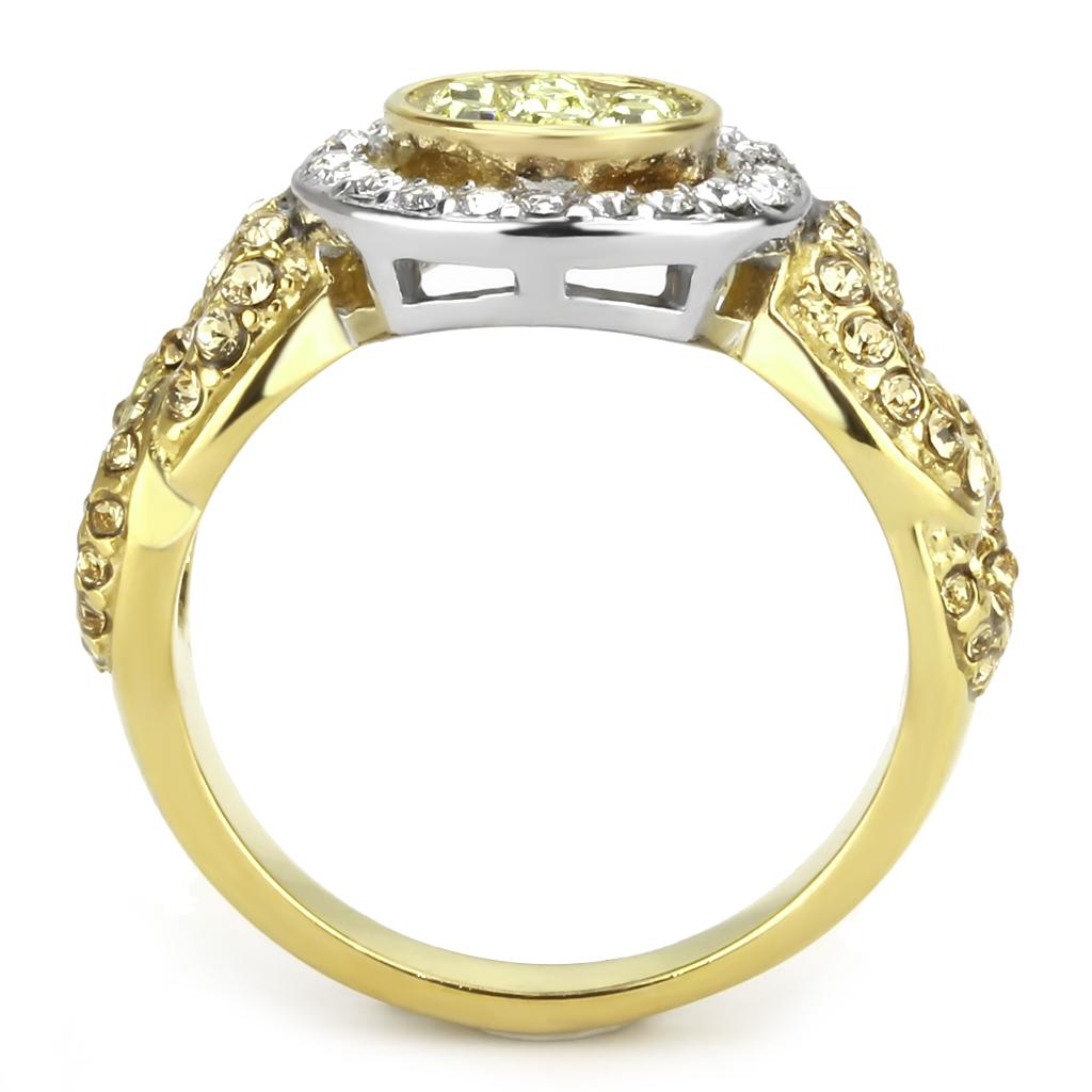 TK3704 - Two-Tone IP Gold (Ion Plating) Stainless Steel Ring with Top Grade Crystal  in Multi Color Alamode