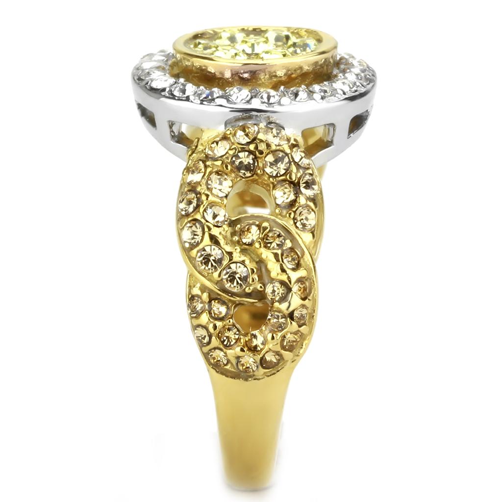 TK3704 - Two-Tone IP Gold (Ion Plating) Stainless Steel Ring with Top Grade Crystal  in Multi Color Alamode