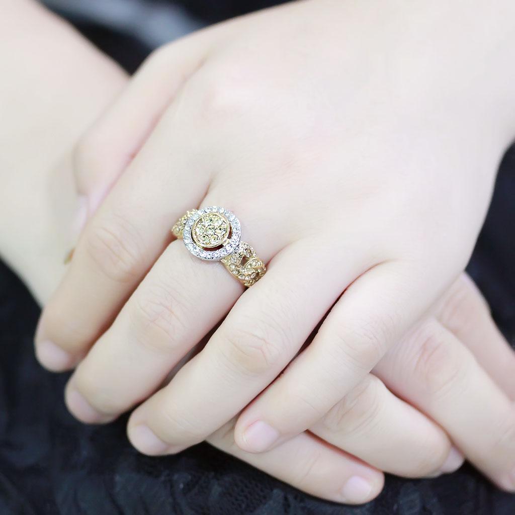 TK3704 - Two-Tone IP Gold (Ion Plating) Stainless Steel Ring with Top Grade Crystal  in Multi Color Alamode