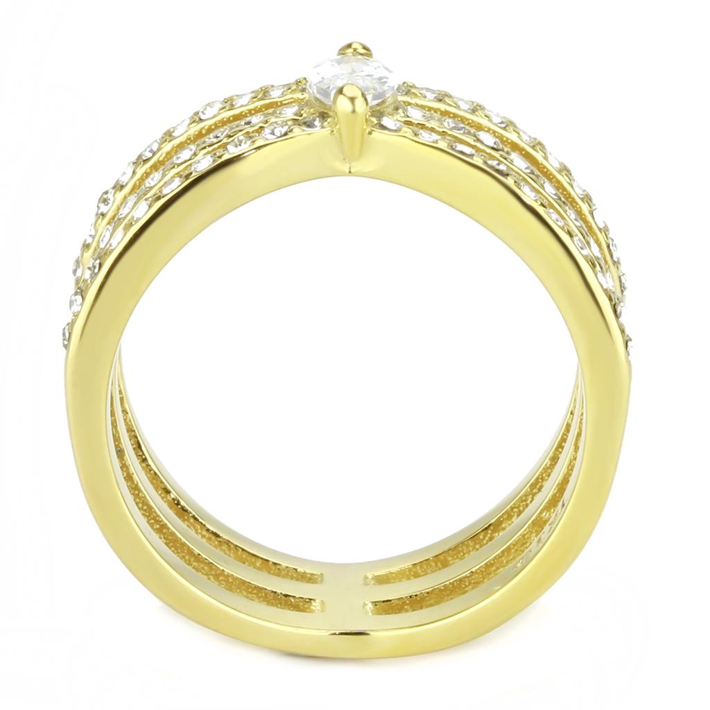 TK3705 - IP Gold(Ion Plating) Stainless Steel Ring with AAA Grade CZ  in Clear-2
