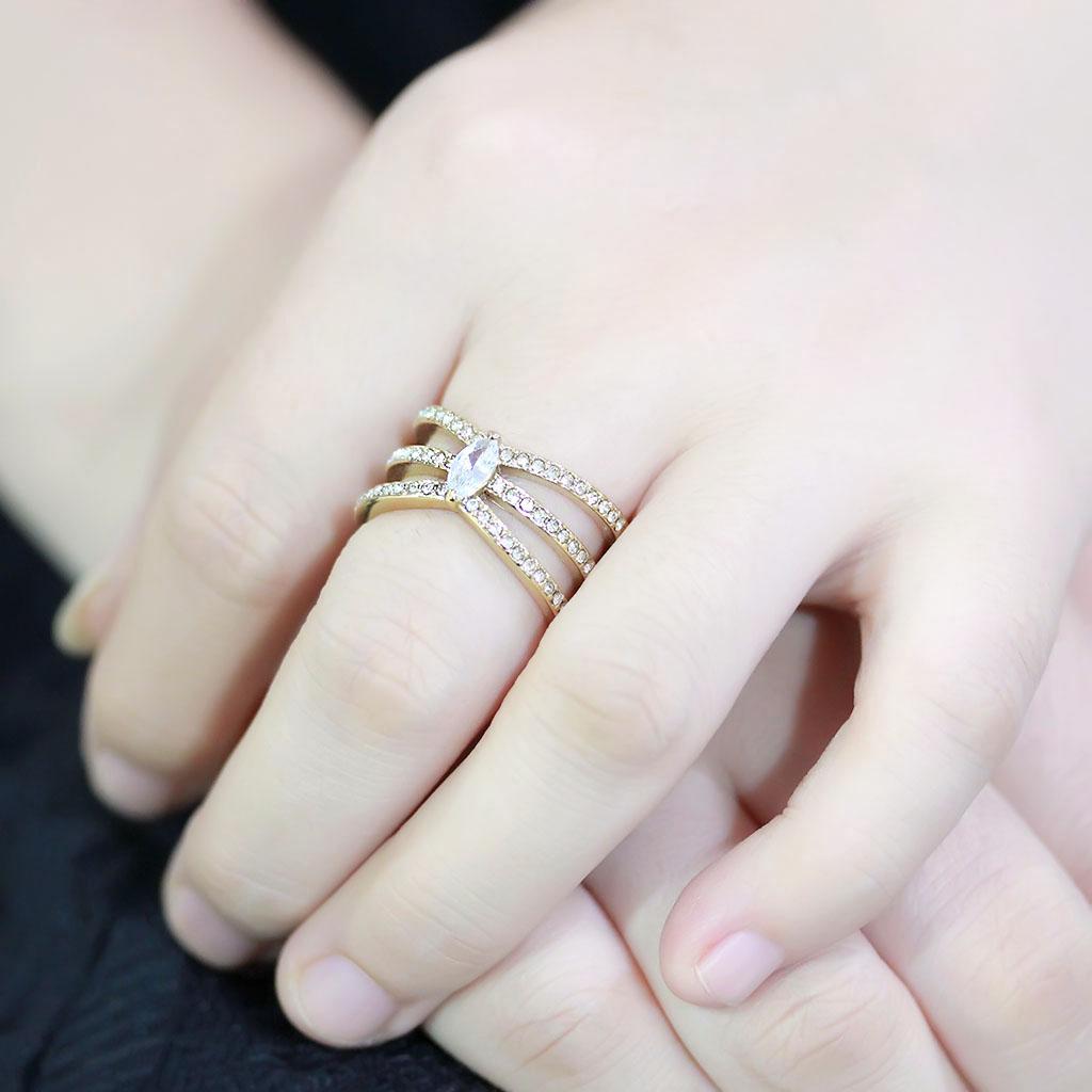 TK3705 - IP Gold(Ion Plating) Stainless Steel Ring with AAA Grade CZ  in Clear-4