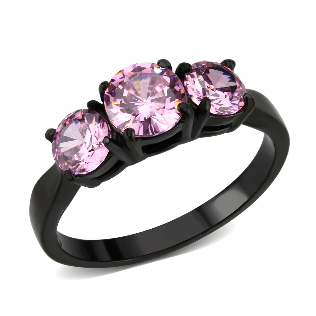 TK3742 - IP Black Stainless Steel Ring with AAA Grade CZ in Rose Alamode