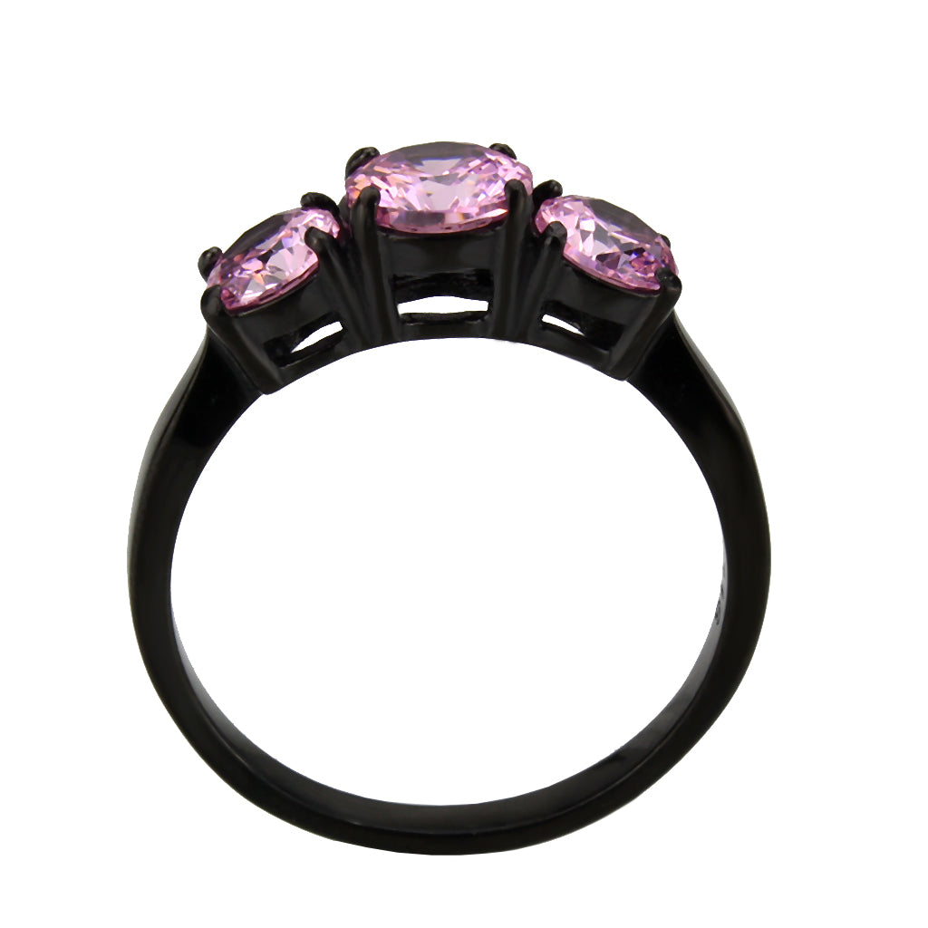 TK3742 - IP Black Stainless Steel Ring with AAA Grade CZ in Rose Alamode