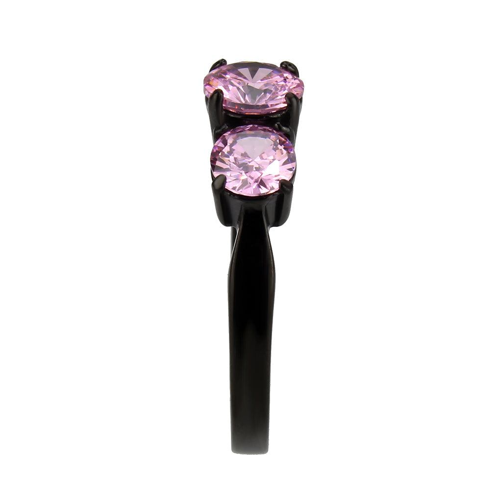TK3742 - IP Black Stainless Steel Ring with AAA Grade CZ in Rose Alamode