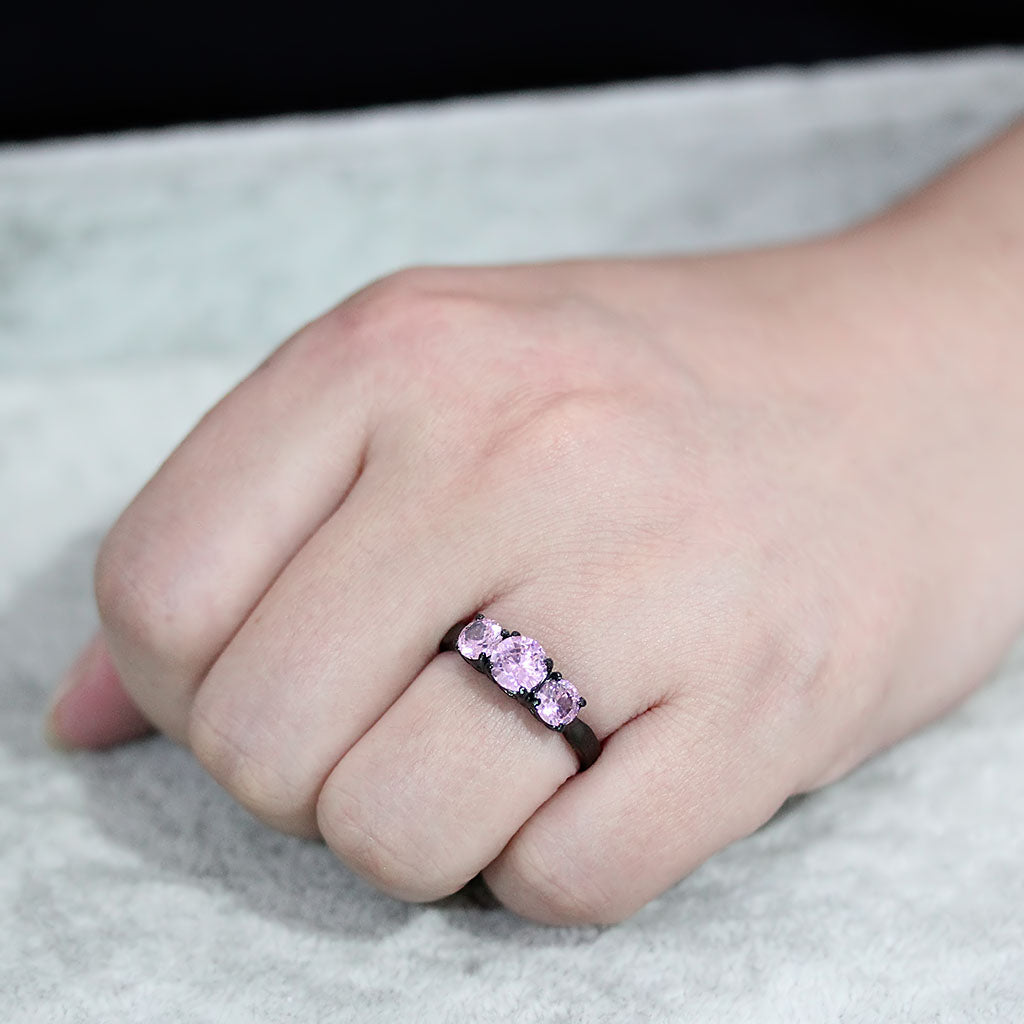 TK3742 - IP Black Stainless Steel Ring with AAA Grade CZ in Rose Alamode