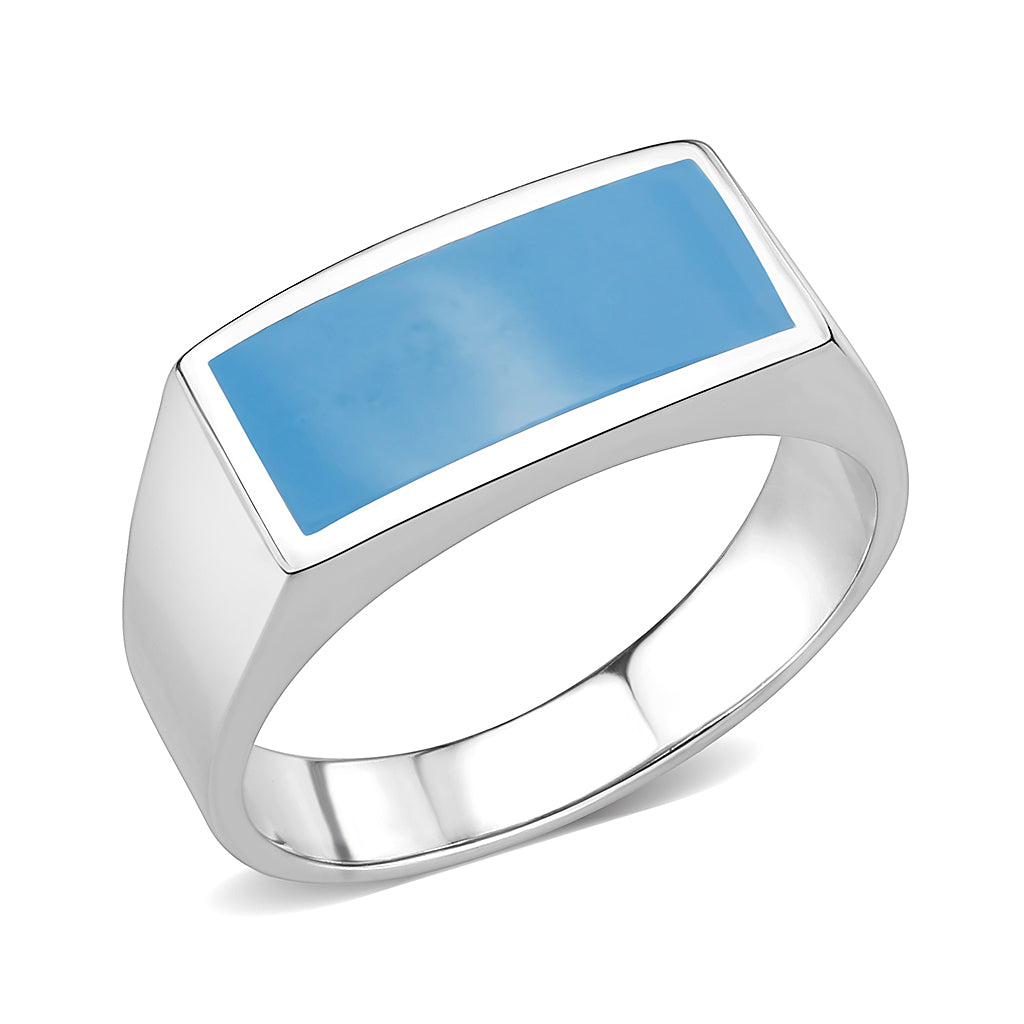 TK3770 - High polished (no plating) Stainless Steel Ring with Epoxy in SeaBlue Alamode