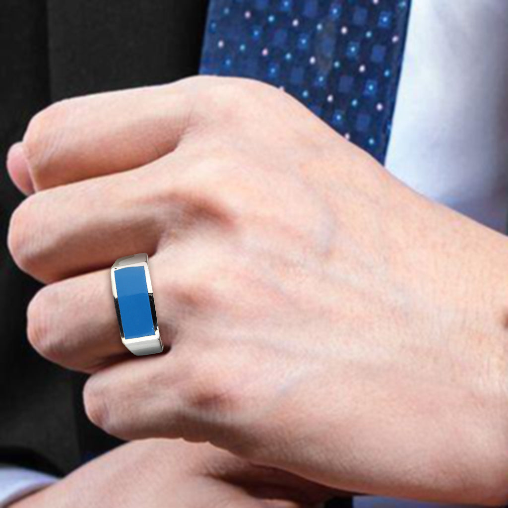 TK3770 - High polished (no plating) Stainless Steel Ring with Epoxy in SeaBlue Alamode