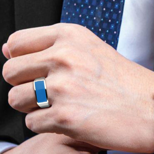 TK3770 - High polished (no plating) Stainless Steel Ring with Epoxy in SeaBlue Alamode
