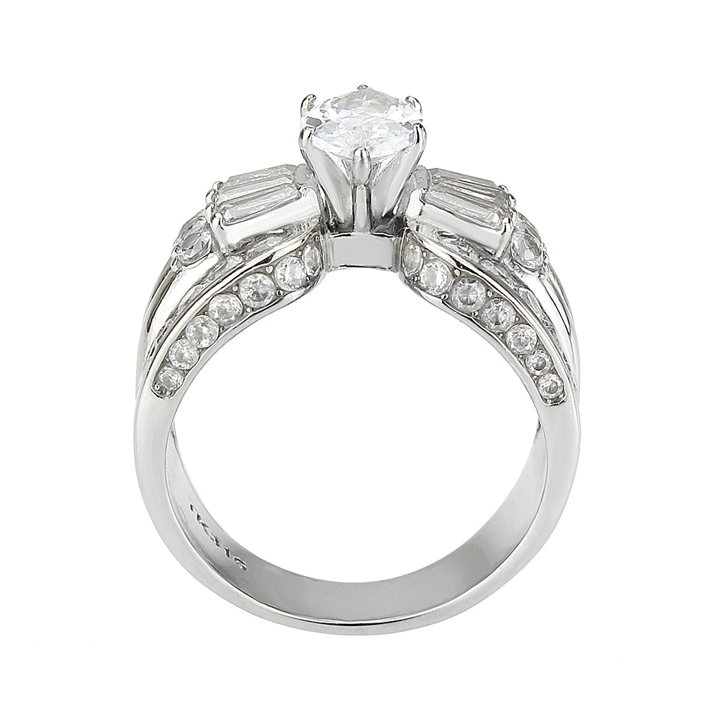 TK3777 - High polished (no plating) Stainless Steel Ring with AAA Grade CZ in Clear-2