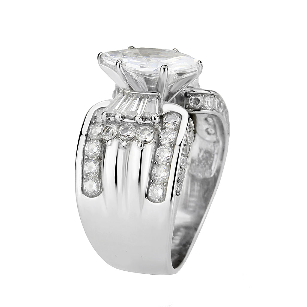 TK3777 - High polished (no plating) Stainless Steel Ring with AAA Grade CZ in Clear Alamode