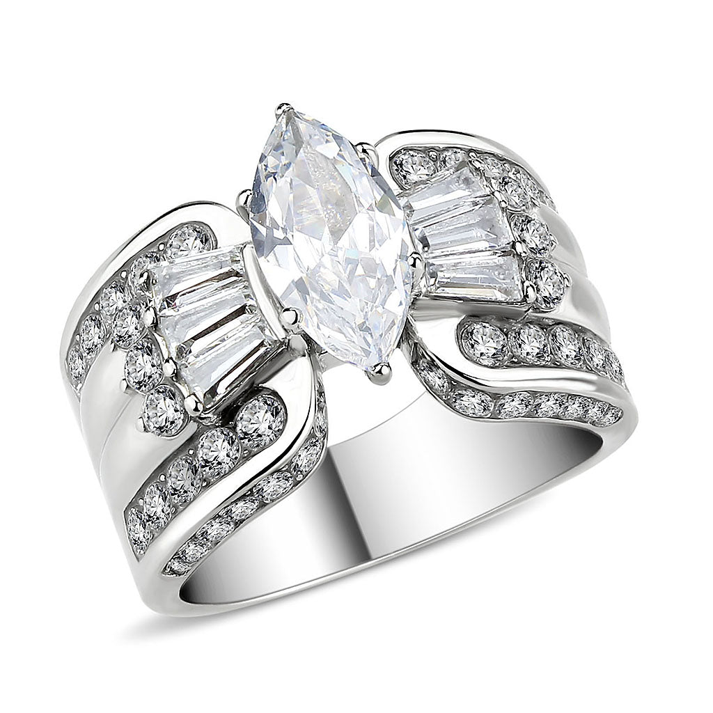 TK3777 - High polished (no plating) Stainless Steel Ring with AAA Grade CZ in Clear Alamode