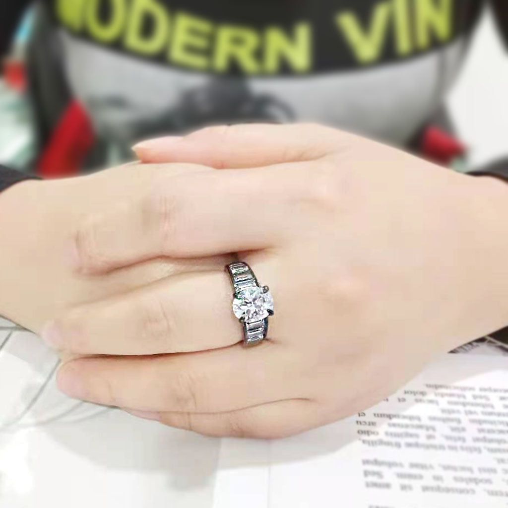 TK3778 - IP Black (Ion Plating) Stainless Steel Ring with AAA Grade CZ in Clear-4