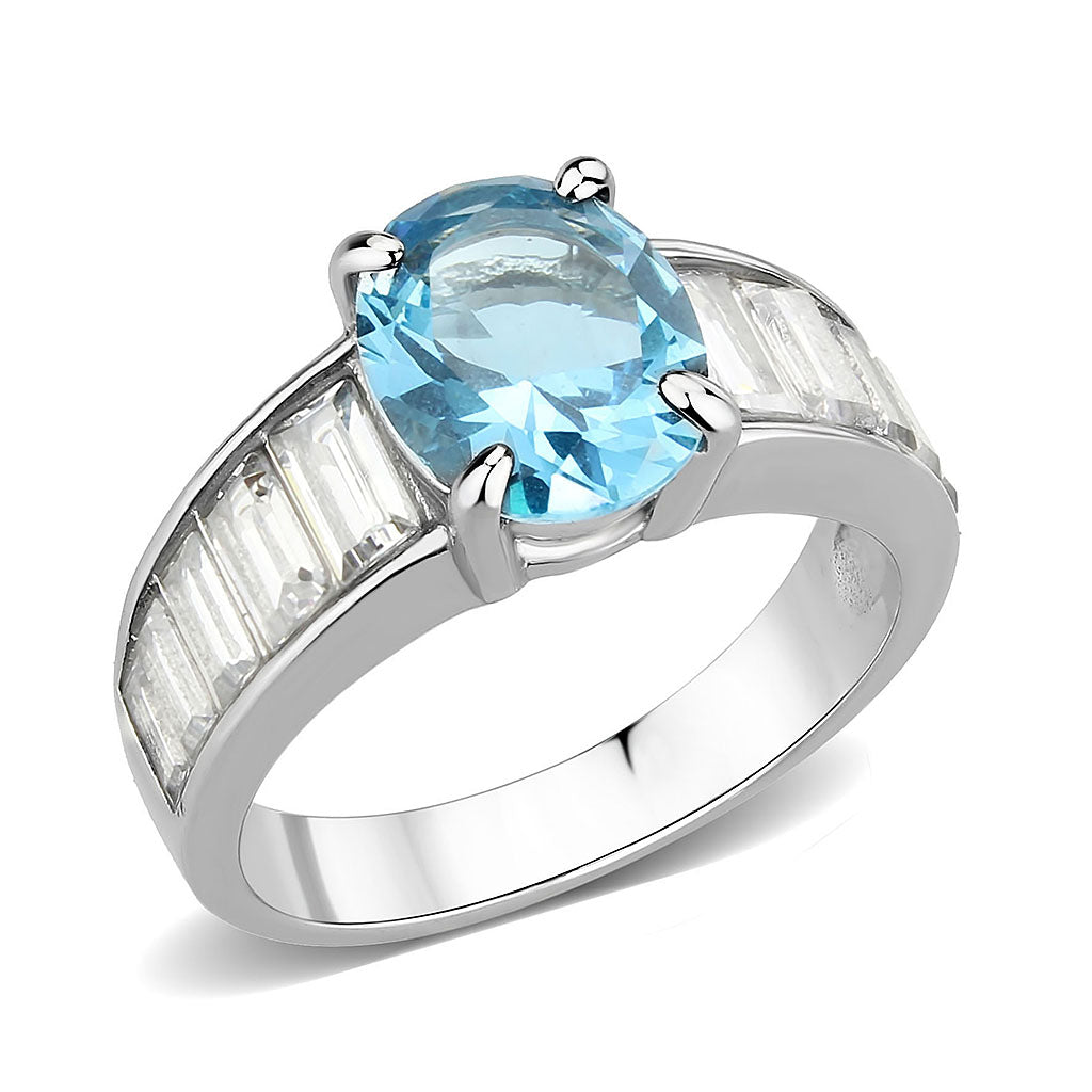 TK3779 - High polished (no plating) Stainless Steel Ring with Synthetic in SeaBlue Alamode