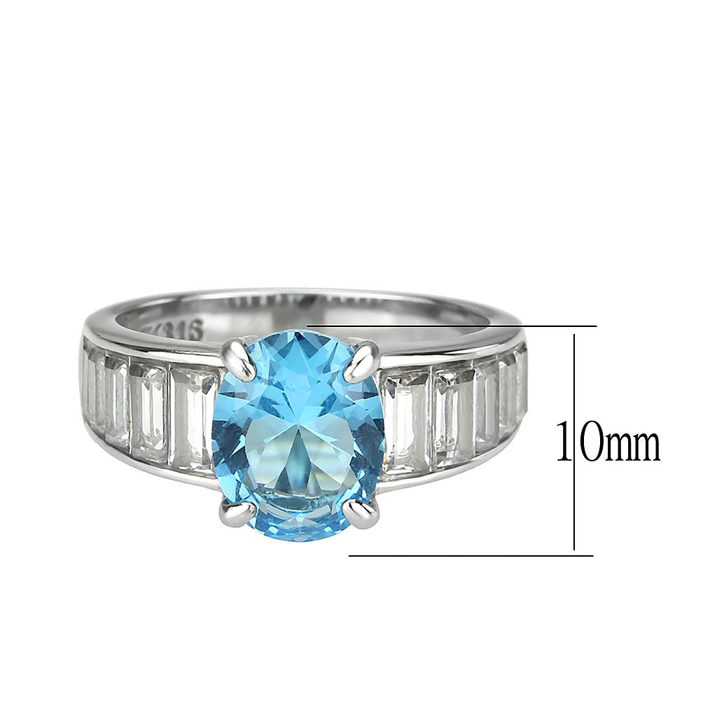 TK3779 - High polished (no plating) Stainless Steel Ring with Synthetic in SeaBlue Alamode
