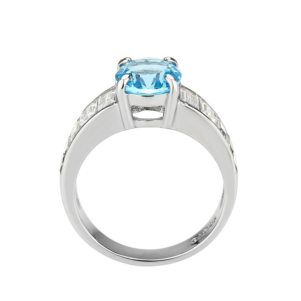TK3779 - High polished (no plating) Stainless Steel Ring with Synthetic in SeaBlue Alamode