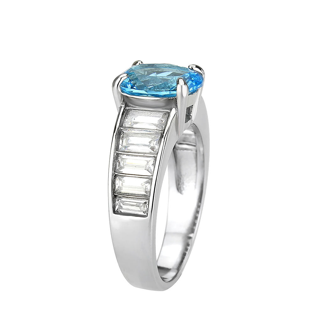 TK3779 - High polished (no plating) Stainless Steel Ring with Synthetic in SeaBlue Alamode