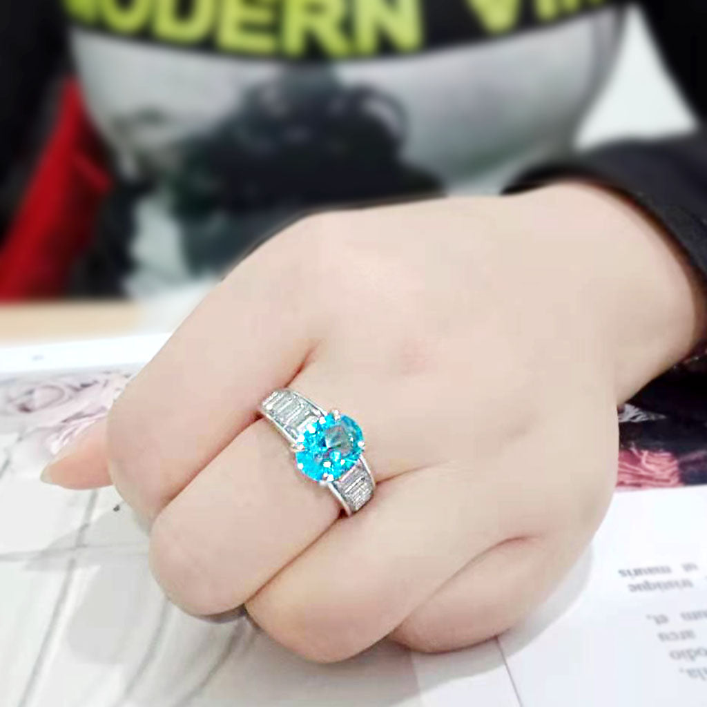 TK3779 - High polished (no plating) Stainless Steel Ring with Synthetic in SeaBlue Alamode
