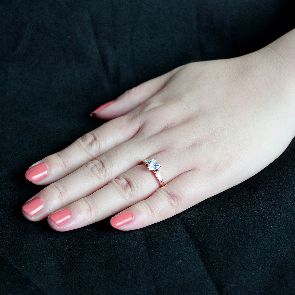 TK3829 - IP Rose Gold(Ion Plating) Stainless Steel Ring with AAA Grade CZ in Clear-4