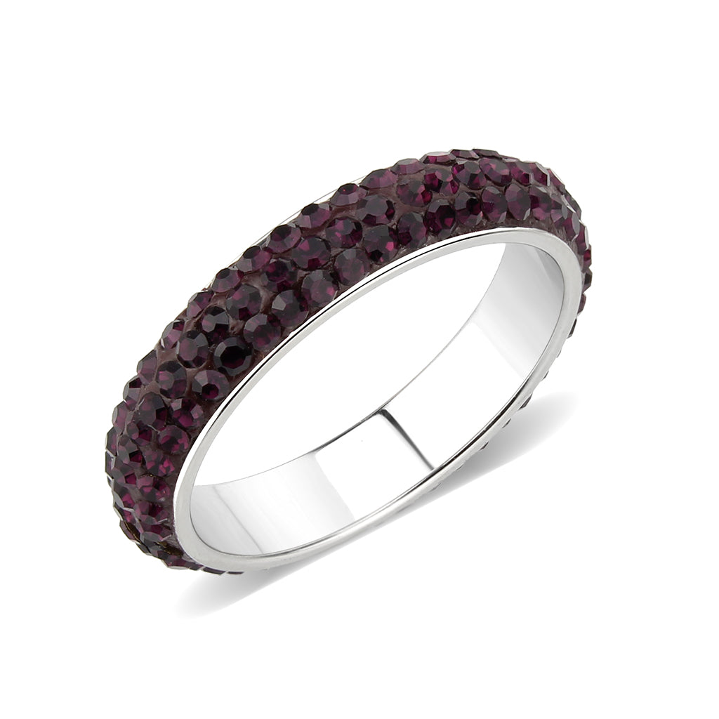 TK3837 - High polished (no plating) Stainless Steel Ring with Top Grade Crystal  in Amethyst(204) Alamode