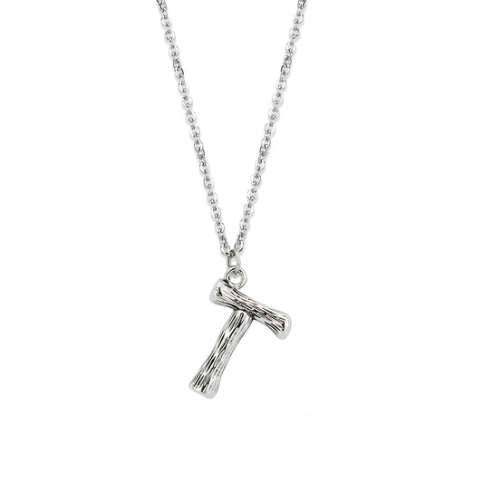 TK3853T High Polished Stainless Steel Chain Initial Pendant - Letter T Alamode