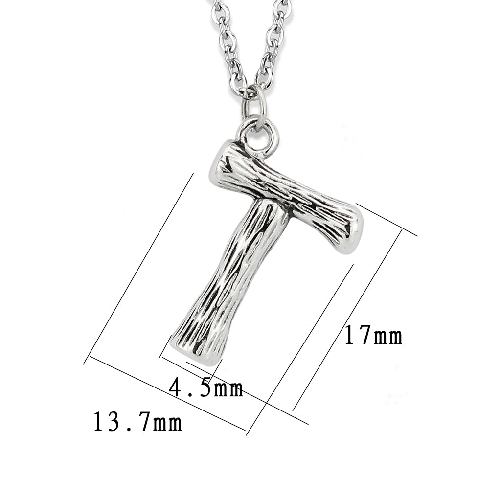 TK3853T High Polished Stainless Steel Chain Initial Pendant - Letter T Alamode